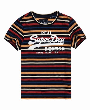 Superdry Vintage Logo Stripe Női Pólók Sötétkék/Csíkok | PSXGE6907